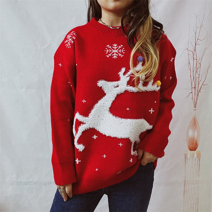 Pull féminin élégant avec motif créatif de renne et tricot texturé Chic und Stil