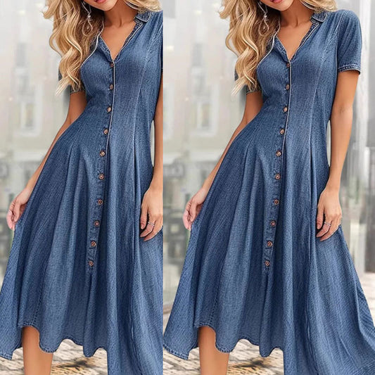 Robe midi en denim à boutons pour femmes Chic und Stil
