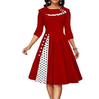 Femme Élégante Midi-Robe à Pois et Détail de Contraste Latéral Chic und Stil