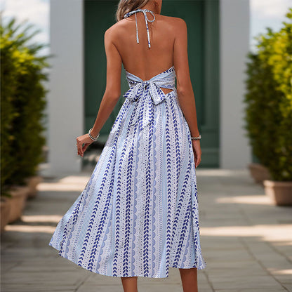 Robe maxi inspirée bohème pour femmes avec des bretelles spaghetti réglables Chic und Stil