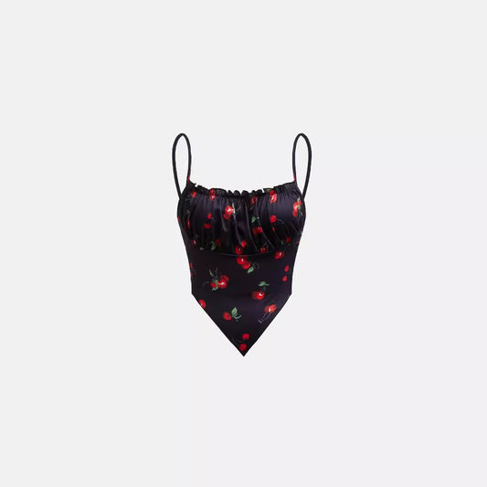 Maillot de bain pour femmes avec un imprimé de cerises ludique et un haut froncé Chic und Stil