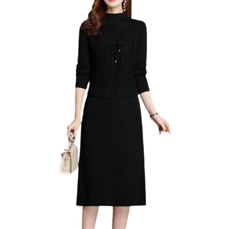 Robe tricot élégante pour femmes avec col haut et design de tresses décoratif Chic und Stil