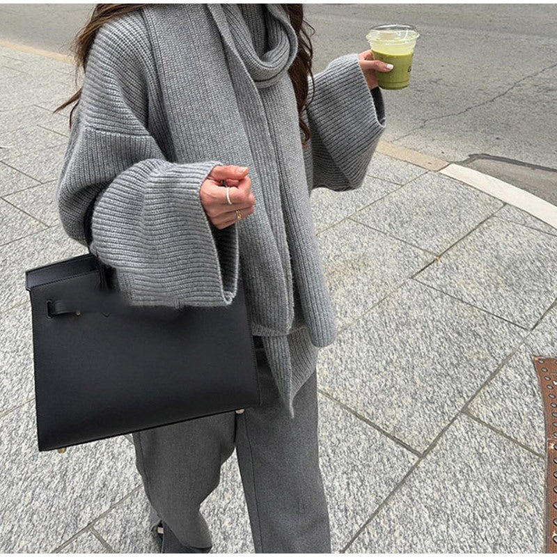 Dames gilet ample en tricot avec écharpe douce Chic und Stil