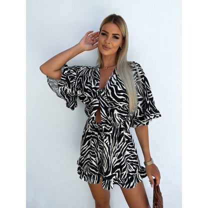 Robe mini portefeuille à imprimé zèbre pour dames Chic und Stil