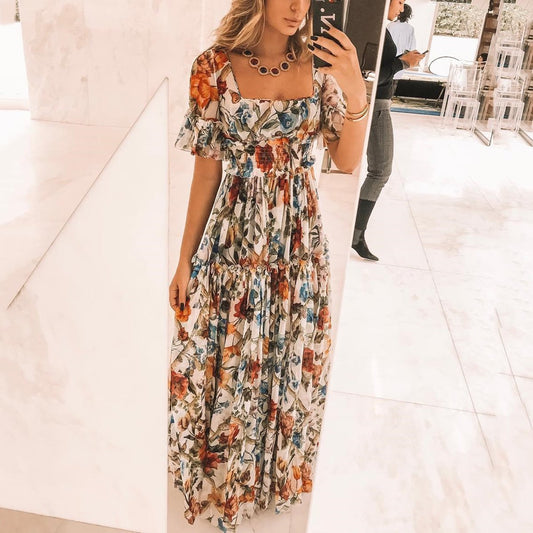 Robe maxi femme avec imprimé floral et smocks Chic und Stil