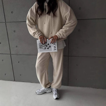 Ladies Comfortable Fleece Hoodie with Wide Pants Chic and Style