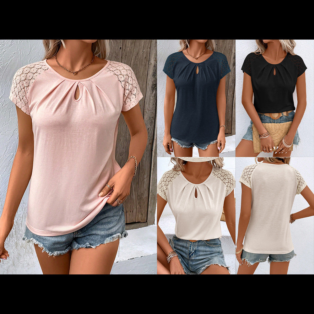 Dames élégant haut avec dentelle et encolure à œil de clé Chic und Stil