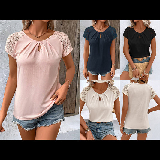 Dames élégant haut avec dentelle et encolure à œil de clé Chic und Stil