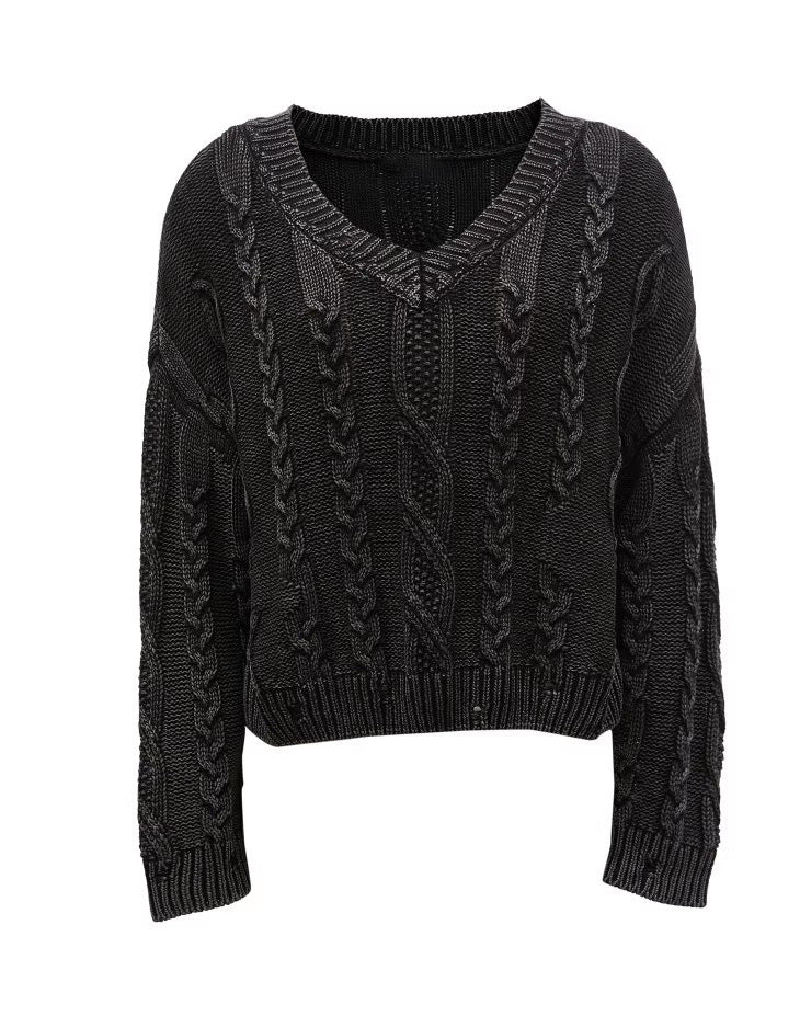 Pull en gros tricot confortable pour dames avec décolleté en V et design en torsades Chic und Stil