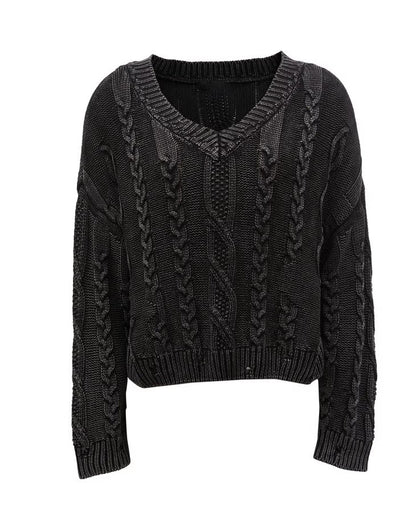 Pull en gros tricot confortable pour dames avec décolleté en V et design en torsades Chic und Stil