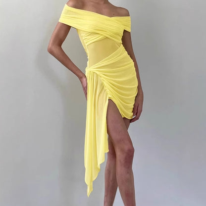 Robe mini off-shoulder pour femmes avec détails à volants et inserts transparents Chic und Stil