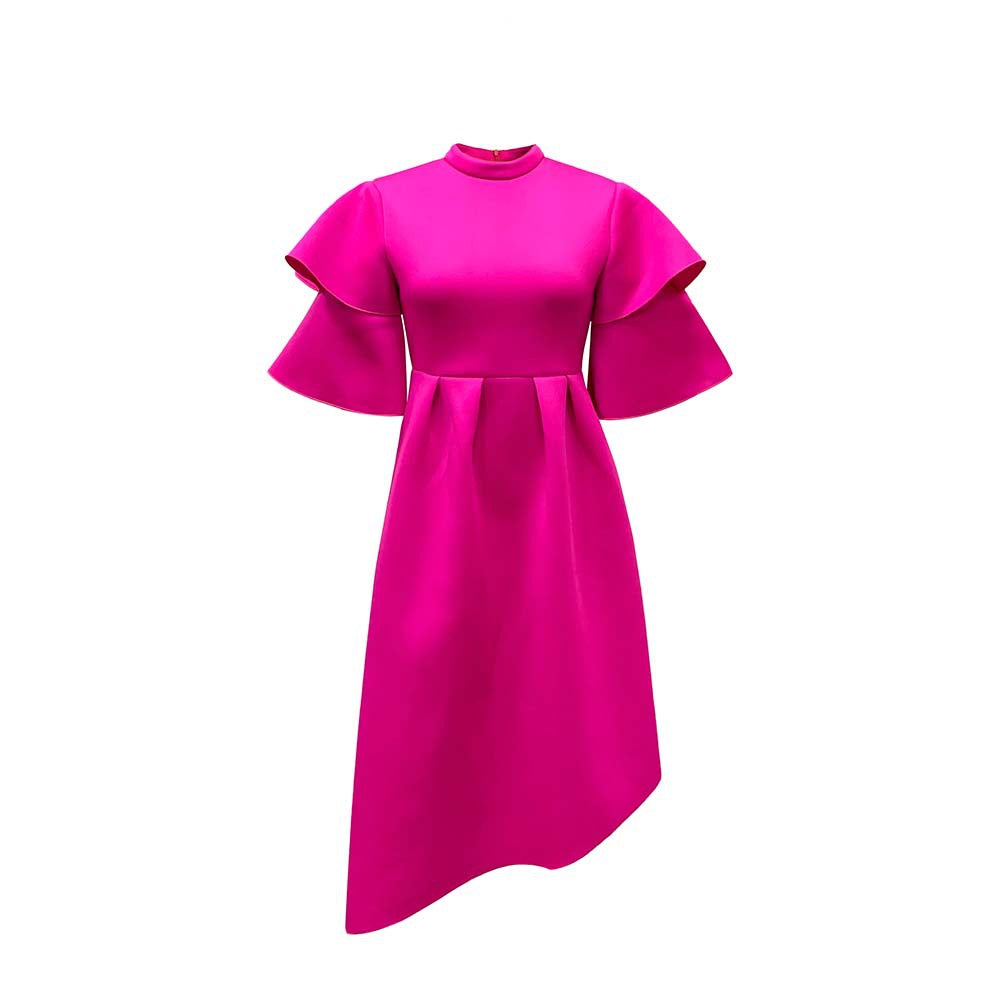 Femme Robe Midi Élégante avec Volants et Manches Volumineuses Chic und Stil