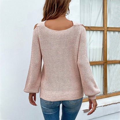 Pull rond pour femmes avec design d'épaule asymétrique et fente décorative Chic und Stil