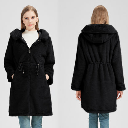 Dames élégant et chaud parka avec col en fausse fourrure amovible et détails de lacets pratiques Chic und Stil