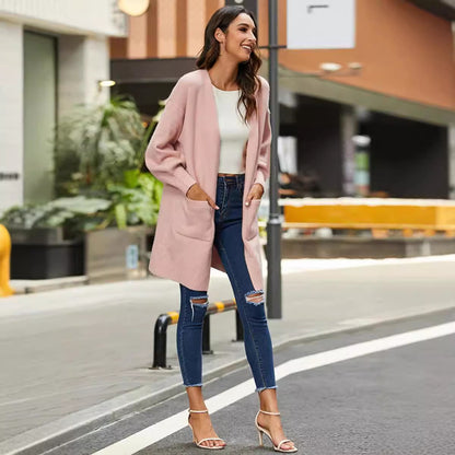 Dames gros tricot kimono cardigan avec manches ouvertes et poches pratiques Chic und Stil