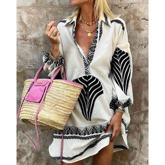 Femmes Boho-Chic Robe Midi Brodée Chic und Stil