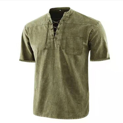 Chemise à manches courtes pour hommes avec un design moderne à lacets et une poche poitrine Chic und Stil
