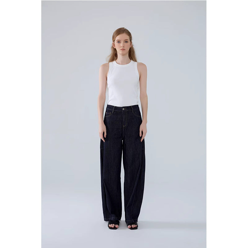 Loose-fitting high-waisted denim pants for women with side pockets Chic and Style