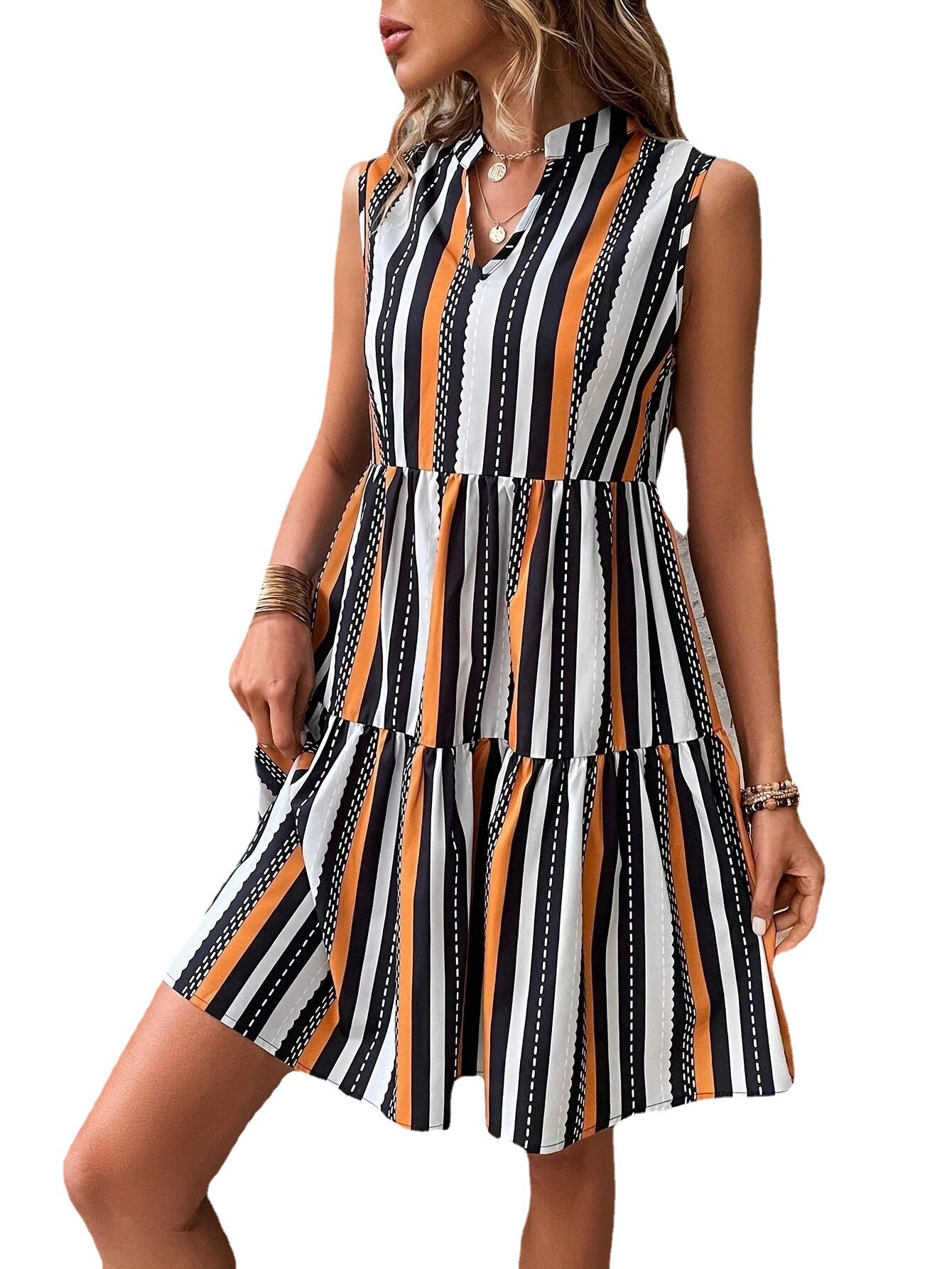 Robe A-ligne sans manches rayée pour femme Chic und Stil