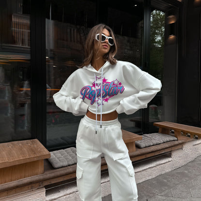 Dames hoodie cropped à la mode avec impression colorée Chic und Stil