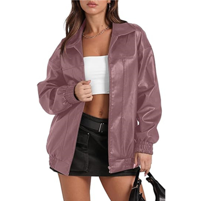 Ladies oversized casual jacket with elastic edges and convenient zipper Chic and Style
