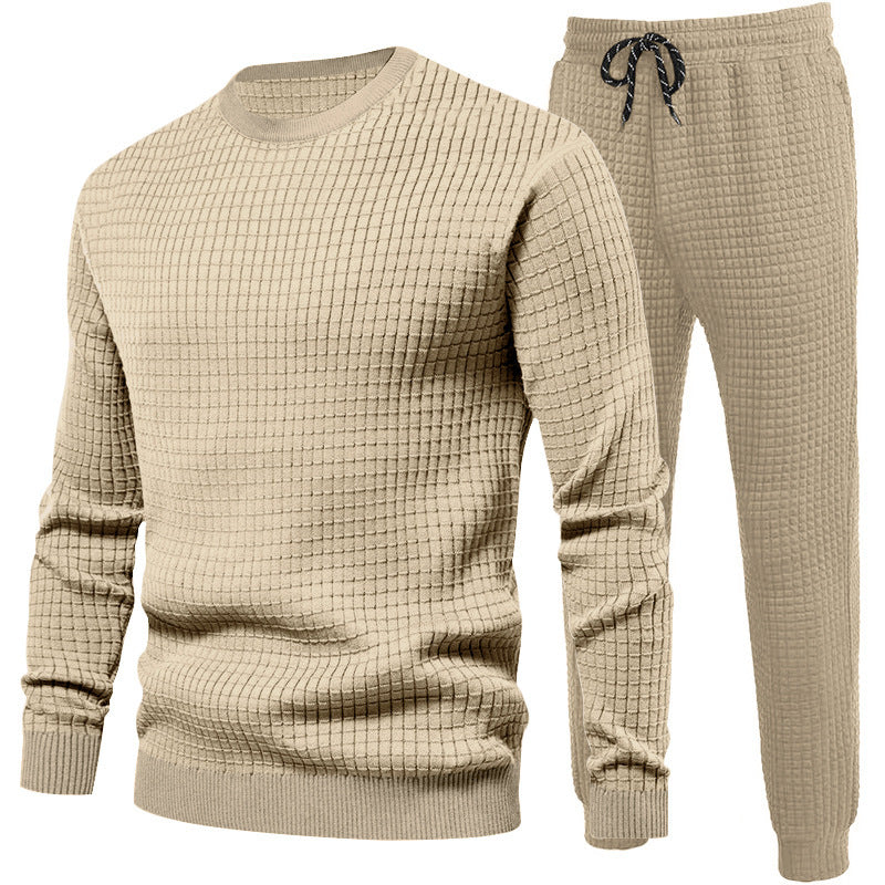 Chic and stylish textured design men's top and jogger pants set