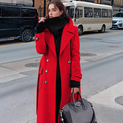 Ladies Classic Double-Breasted Wool Coat Chic and Style