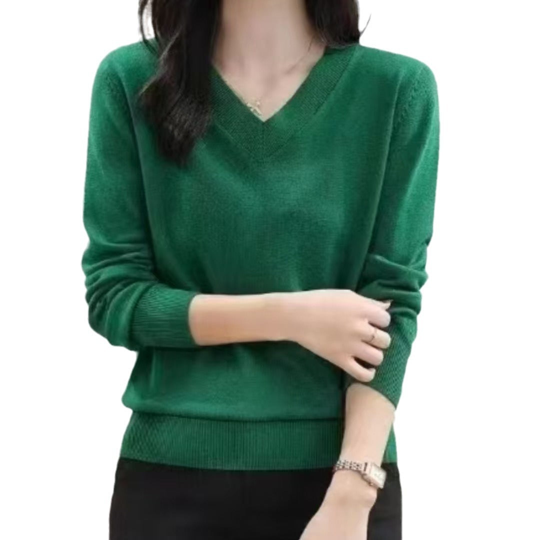 Dames pull élégant à col en V avec une fine texture tricotée Chic und Stil