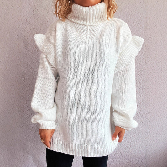 Pull-over tricot douillet pour dames avec des manches à volants et un col montant Chic und Stil