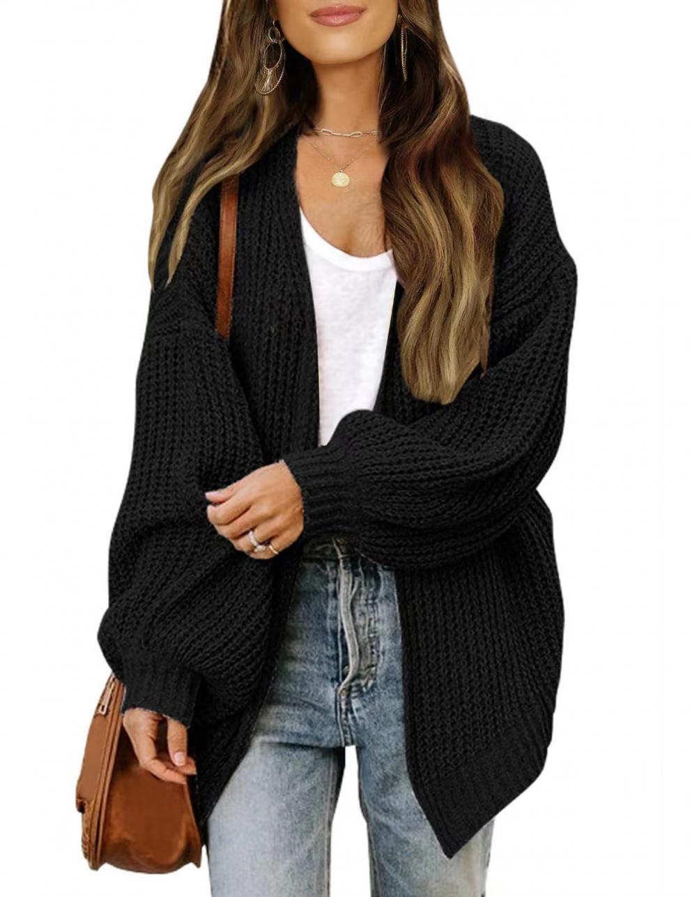 Dames cardigan en tricot décontracté avec des manches volumineuses et un design texturé Chic und Stil