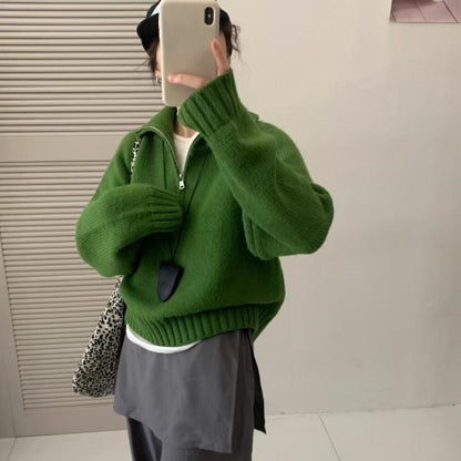 Pull tricot féminin à col montant et fermeture éclair Chic & Stil