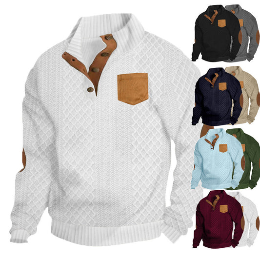 Pull en tricot pour hommes avec col montant et patte de boutonnage Chic und Stil