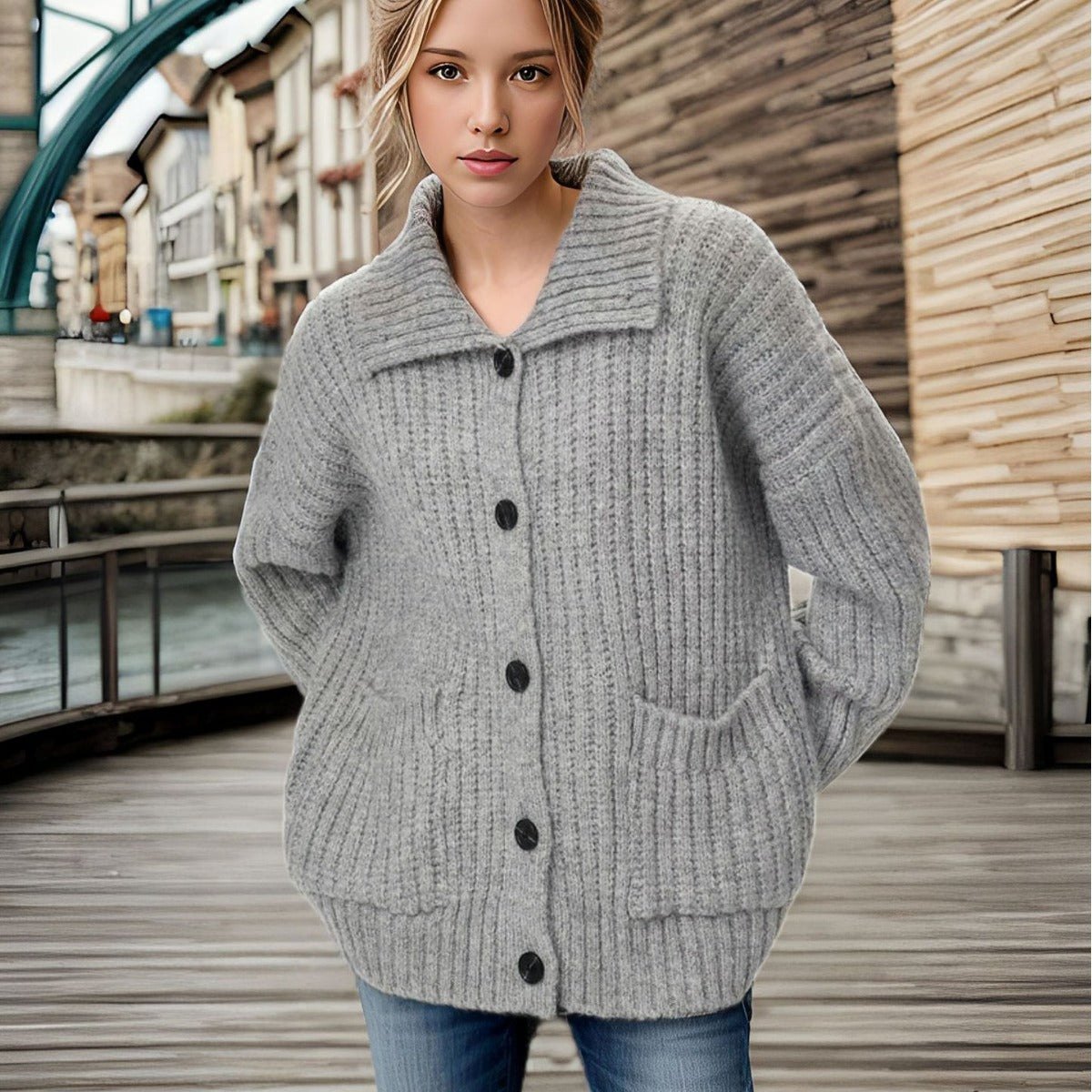Dame cardigan avec col montant et fermeture à bouton Chic und Stil
