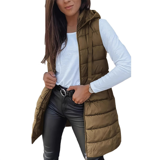 Ladies stylish quilted vest with hood and long cut Chic and Style