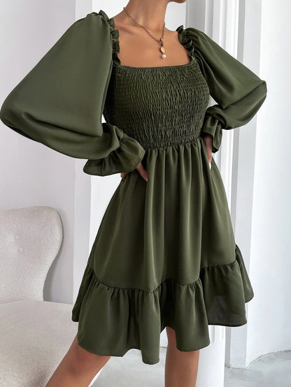 Robe à manches bouffantes pour femmes avec détails en dentelle et haut élastique Chic und Stil