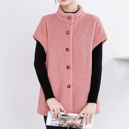 Dames Gilet Douillet avec Boutons et Col Montant Chic und Stil