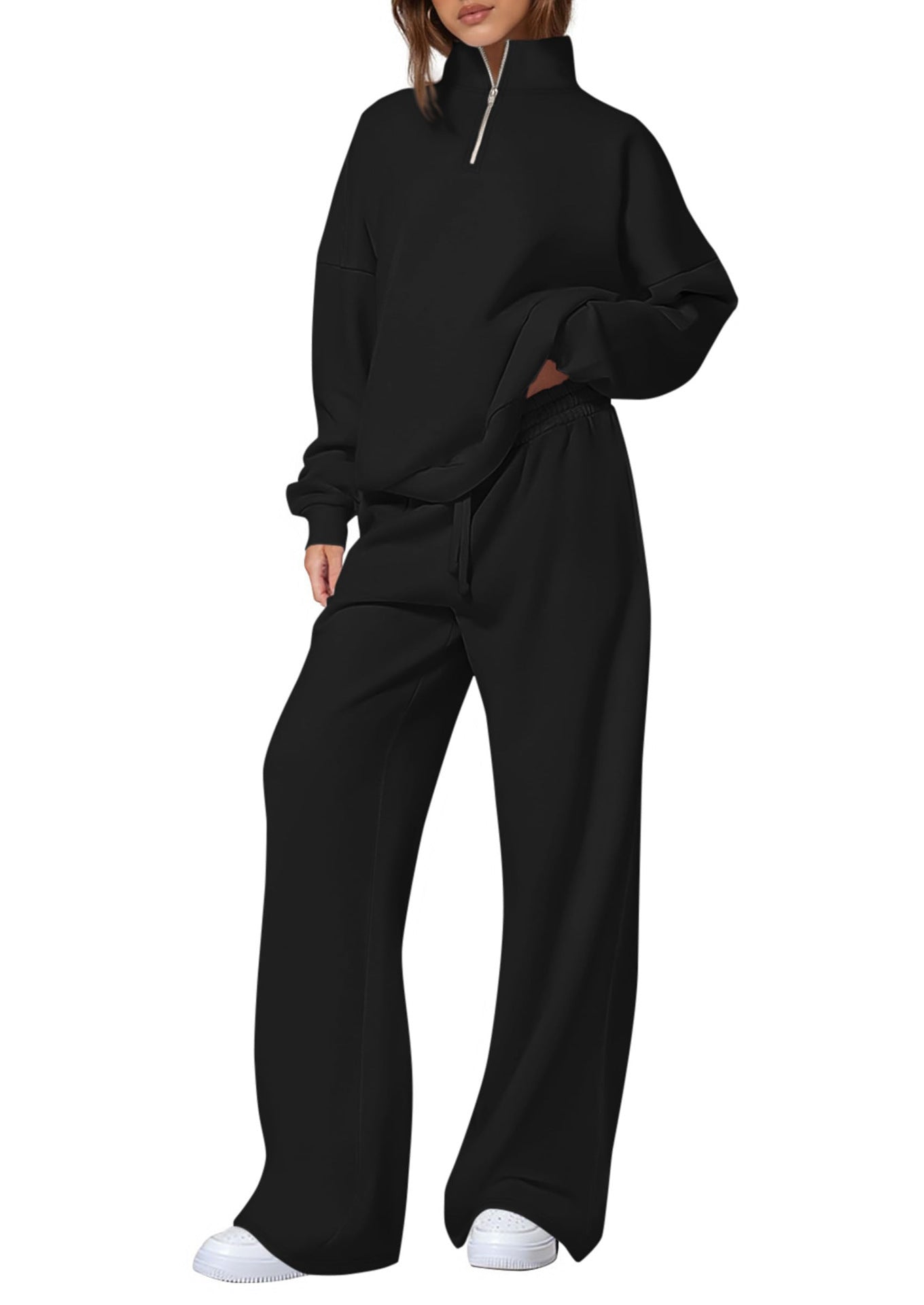 Ensemble de sweatpants décontracté pour femmes avec col montant et fermeture éclair Chic und Stil