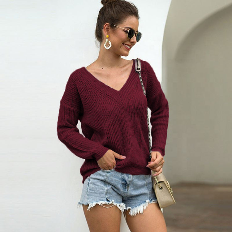 Pull en tricot décontracté pour femmes avec décolleté en V et motif texturé Chic und Stil