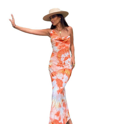 Robe maxi à col drapé tie-dye Chic und Stil pour femmes