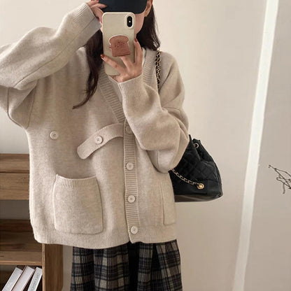 Cardigan oversized pour femmes avec grandes poches et détails de boutons Chic und Stil