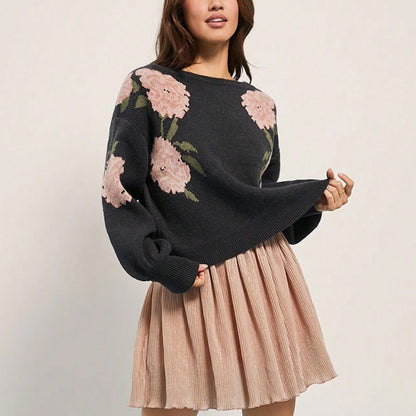 Pull en tricot décontracté pour femmes avec design floral Chic und Stil