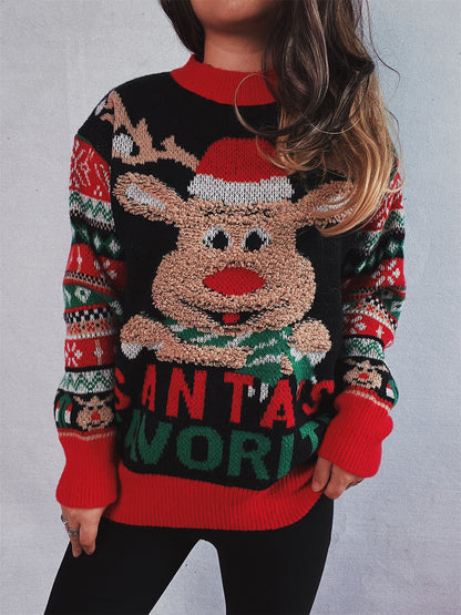Pull femme de Noël avec motif de renne festif et motifs colorés Chic und Stil