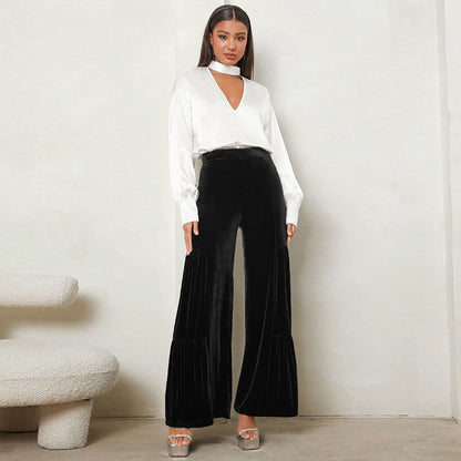 Women Loose Plush Pants with Pleats and High Waist Chic and Style