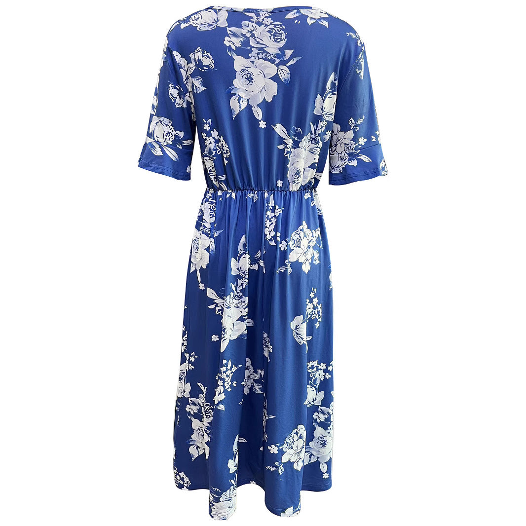 Robe midi pour femmes avec motif floral et taille élastique Chic und Stil