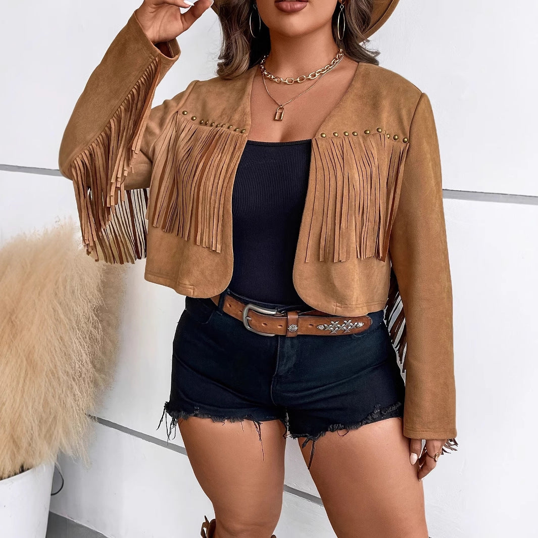 Fringe Jacket for Women in Synthetic Suede Chic und Stil