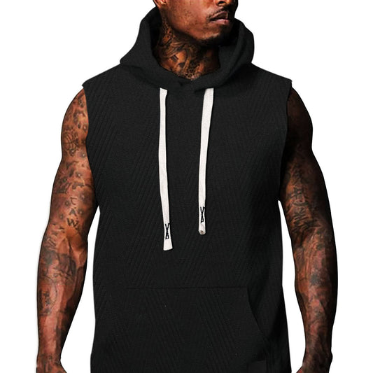 T-shirt à capuche sans manches pour hommes avec design texturé et poche kangourou pratique Chic und Stil