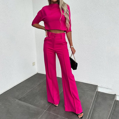 Woman trendy cropped top with elegant palazzo pants Chic and Style