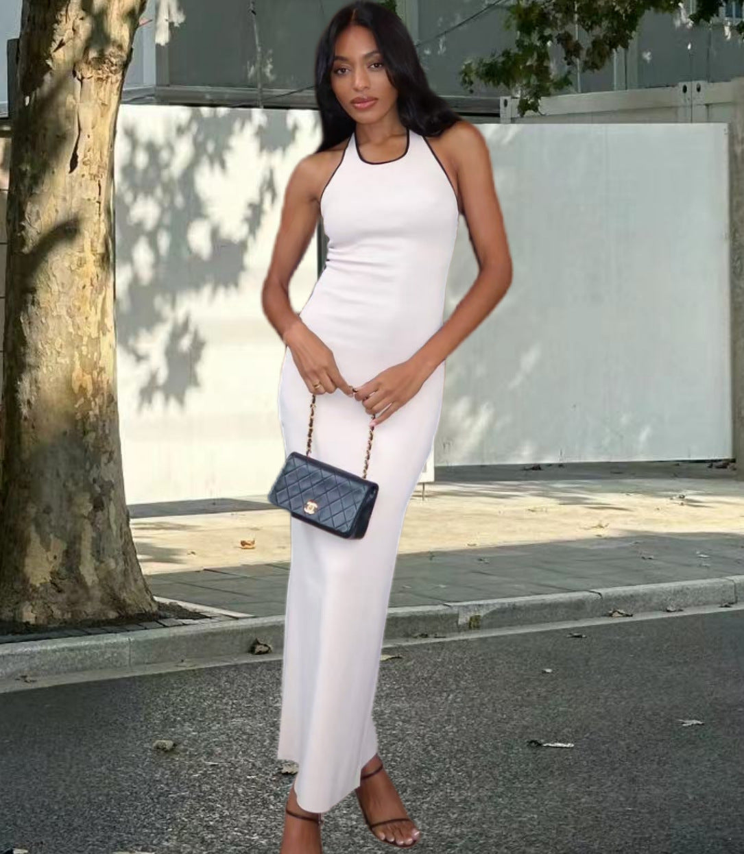 Dames Robe Maxi Élégante avec Décolleté en V Profond et Fente Latérale Chic und Stil