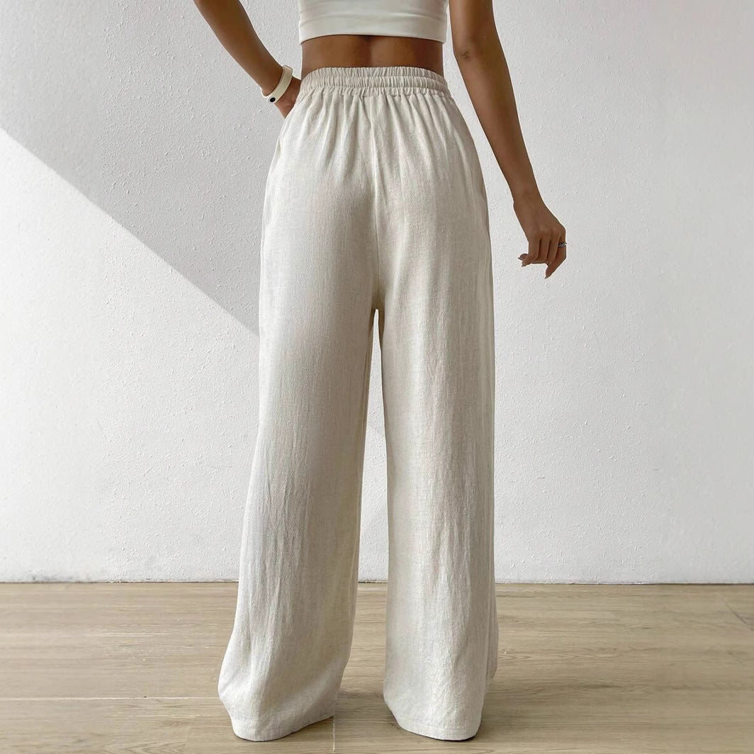 Casual linen pants for women with elastic waist and side pockets Chic and Style