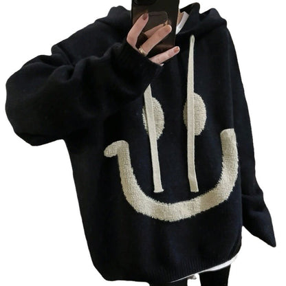 Dames Pull oversized décontracté avec motif smiley Chic und Stil